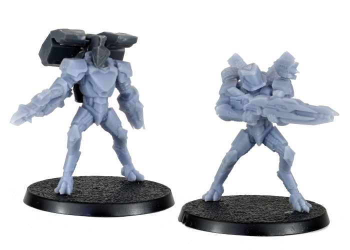 3D printed examples, printed on an Anycubic Mono 4K with Anycubic Flexible Tough resin at 35μm using Lychee slicer. Printing results will vary depending on your printer, resin and settings. Plastic head and boostpack from the Militus kit.